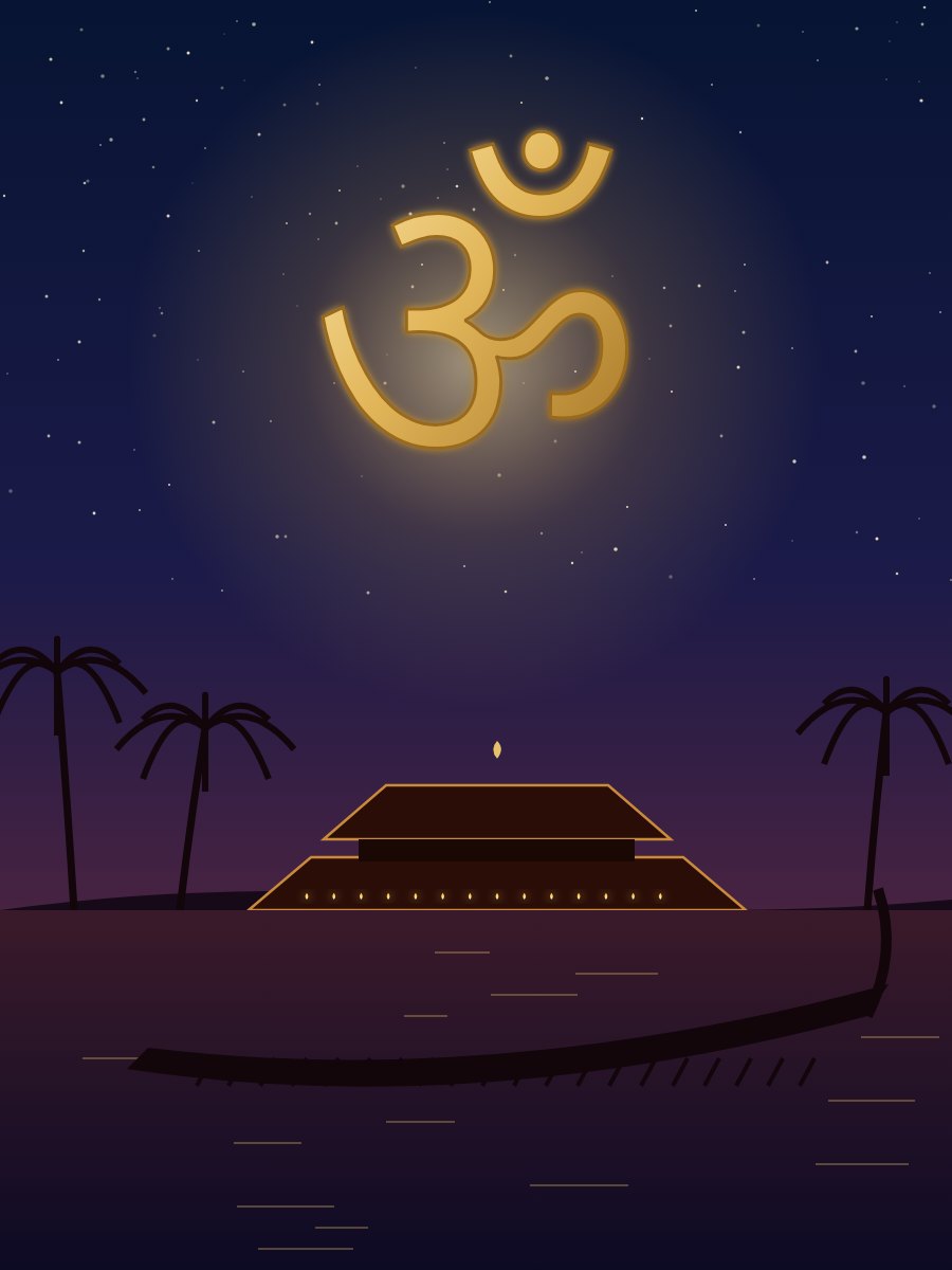 The elephant-backed roof of Madhur by the river, under the sign of Ganapathi